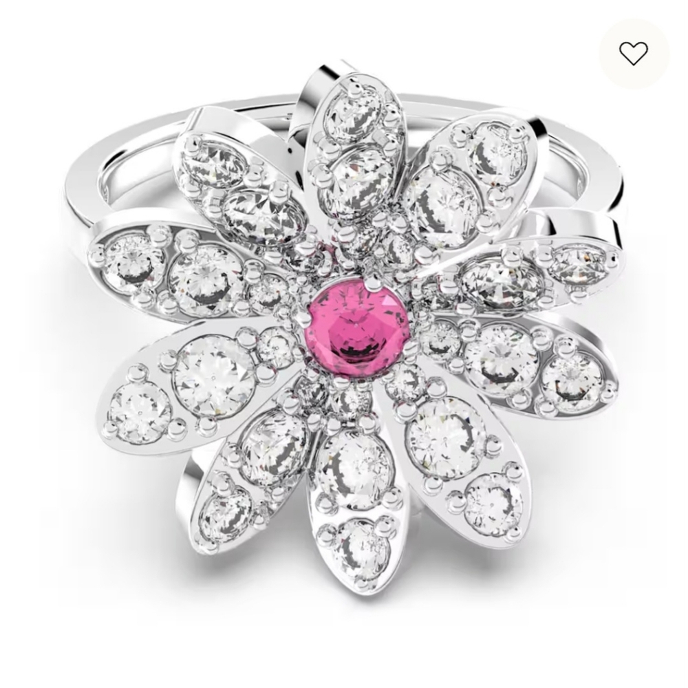 Swarovski Silver and Pink Flower Ring